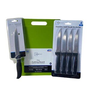 Mainstays Stainless Steel Steak Utility Knives Poly Cutting Board NIP